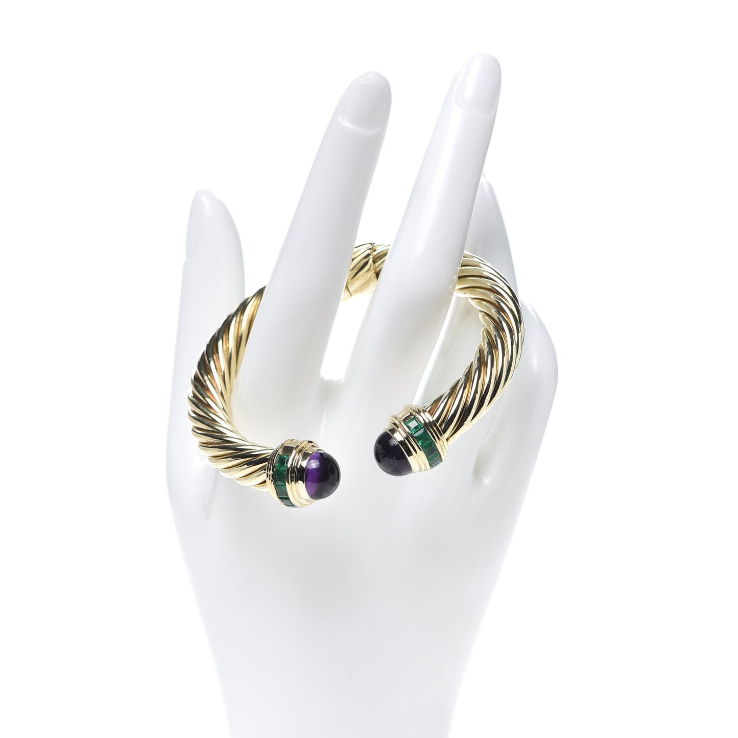 14K Yellow Gold Amethyst Emerald Renaissance Cable Bracelet
