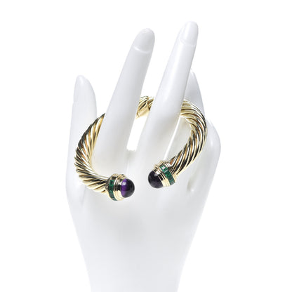 David Yurman 14K Yellow Gold Amethyst Emerald Renaissance Cable Bracelet 2 of 4