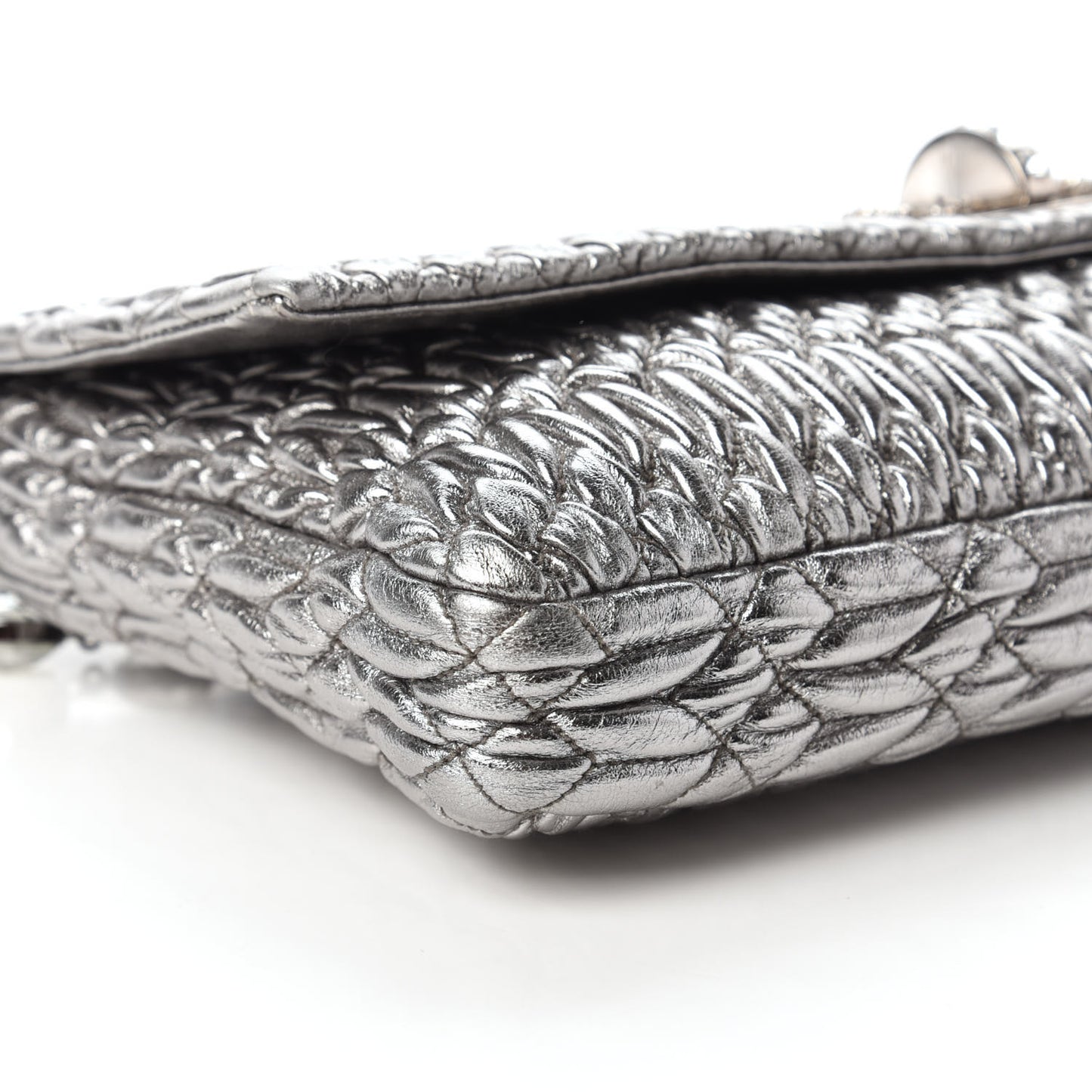Metallic Nappa Matelasse Crystal Flap Clutch Cromo