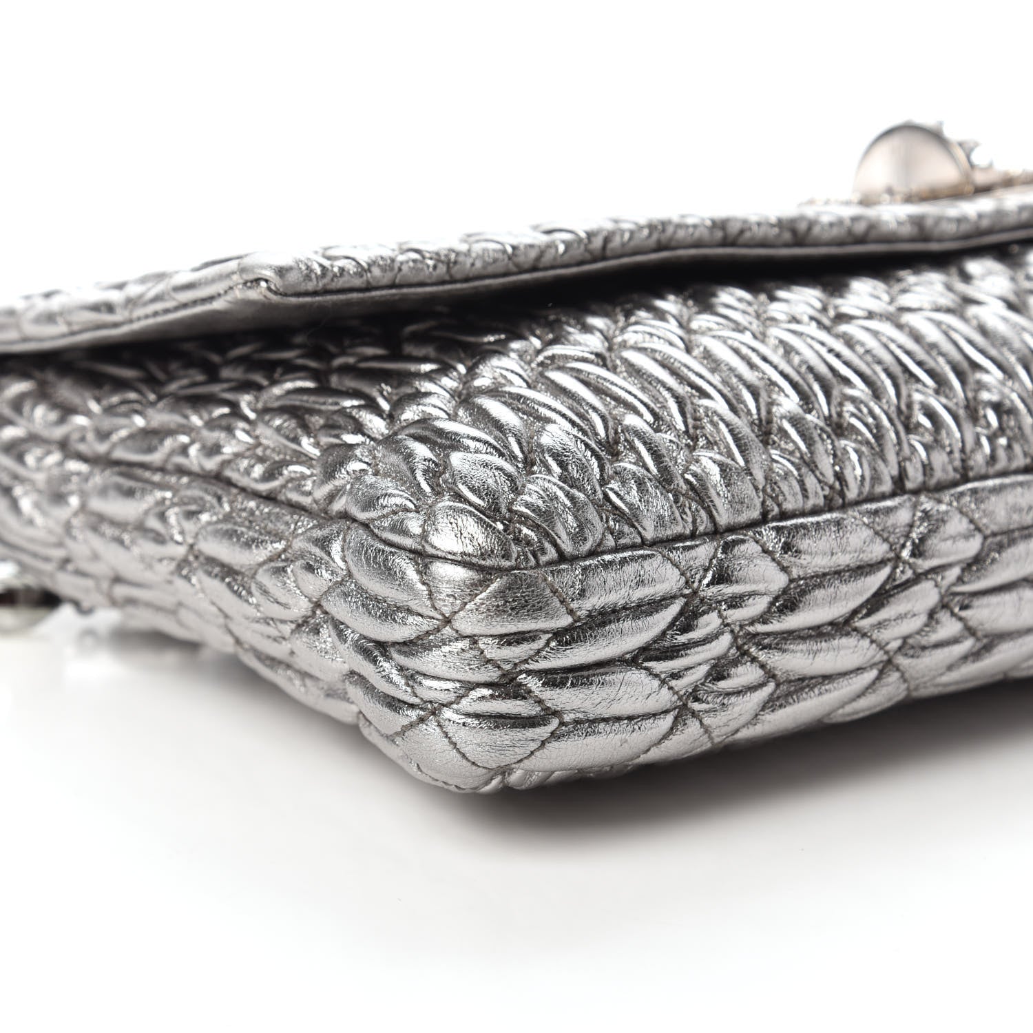 Miu Miu Metallic Nappa Matelasse Crystal Flap Clutch Cromo 6 of 10