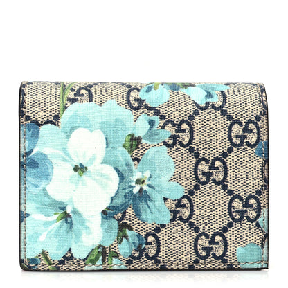 Gucci GG Supreme Monogram Blooms Card Case Beige Blue Navy Hibiscus Red 1 of 11