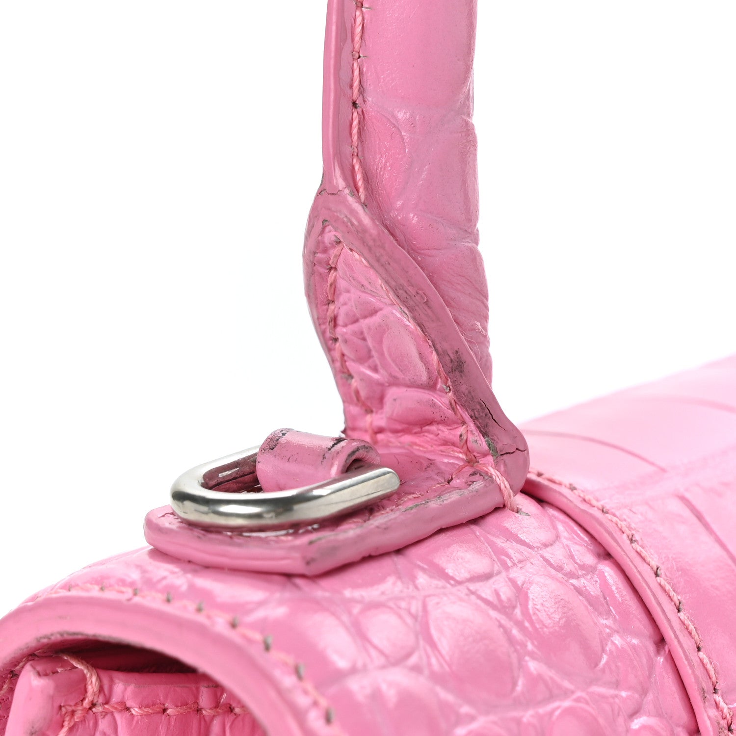Balenciaga Shiny Calfskin Crocodile Embossed Hourglass Top Handle Bag XS Baby Pink 10 of 10