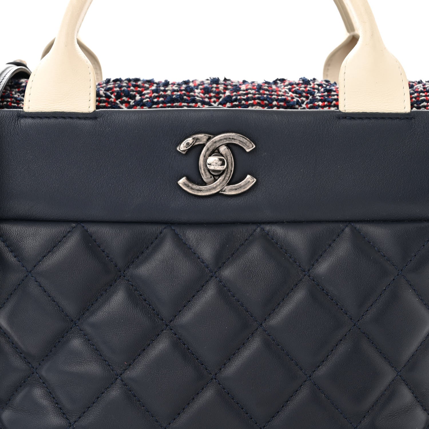 Chanel Calfskin Tweed Quilted Small Tote Navy Multicolor 8 of 12