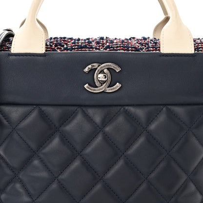 Chanel Calfskin Tweed Quilted Small Tote Navy Multicolor 8 of 12