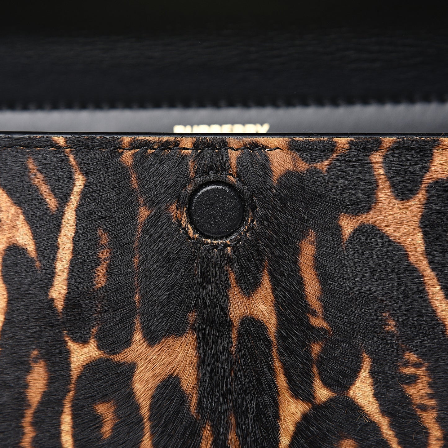 Calf Hair Leopard Print Small Title Bag with Pocket Black