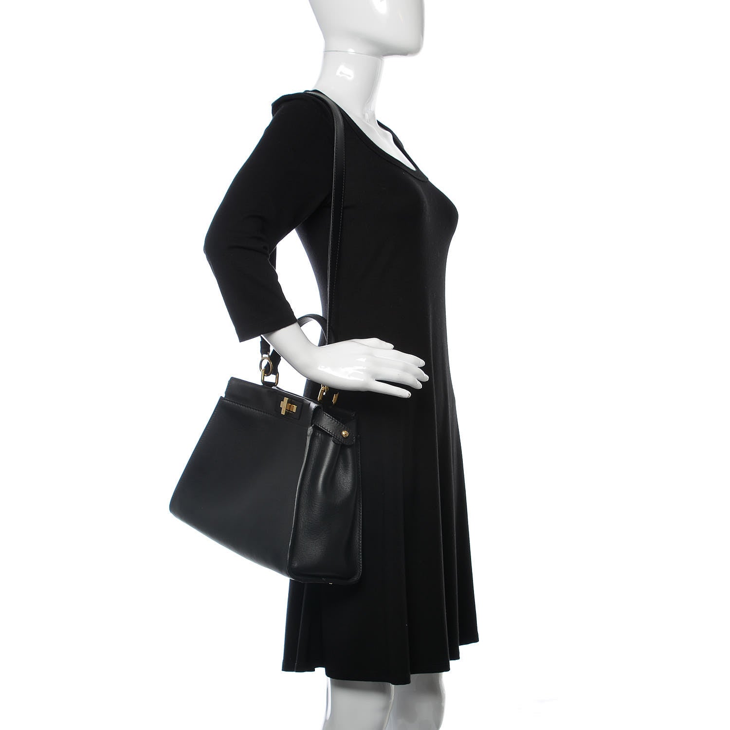 Fendi Vitello Seta Shiny Nappa Medium Peekaboo Iconic Satchel Black 2 of 9