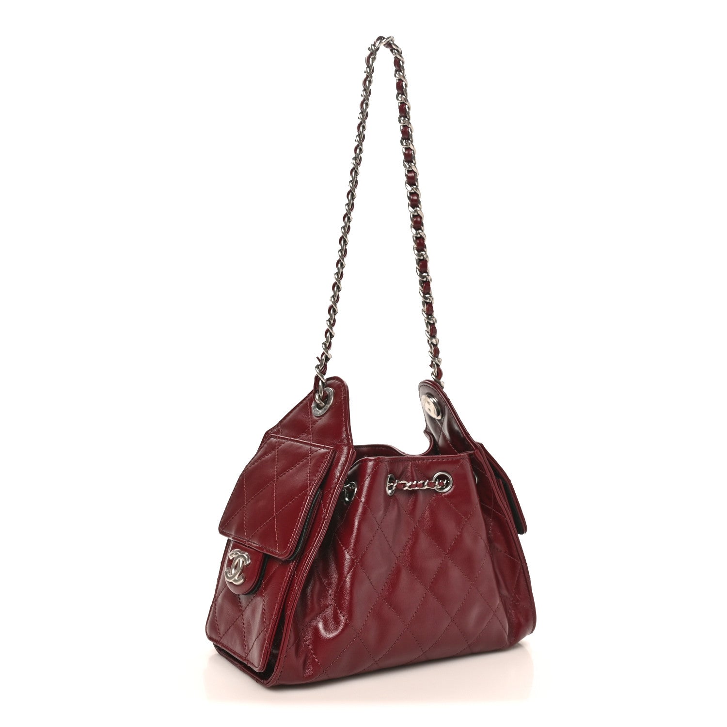 Chanel Shiny Crumpled Calfskin Quilted Mini Chanel 25 Handbag Dark Burgundy 3 of 10