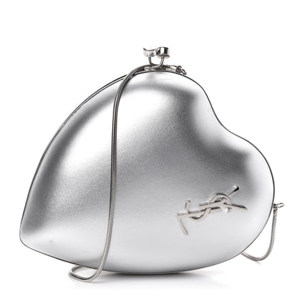 Saint Laurent Smooth Calfskin Heart Monogram Love Box Crossbody Silver 1 of 9