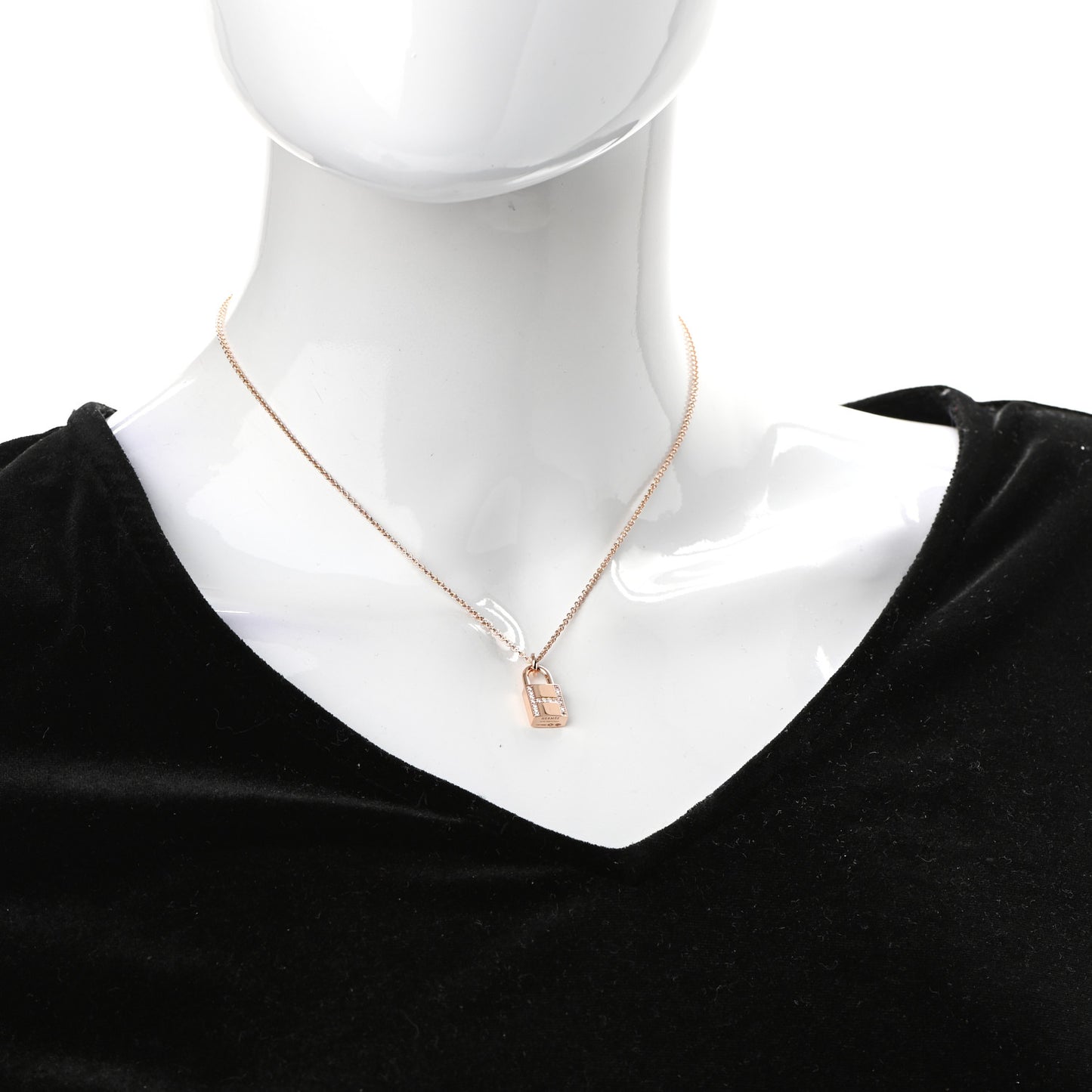 18K Rose Gold Diamond Amulettes Cadenas Pendant Necklace