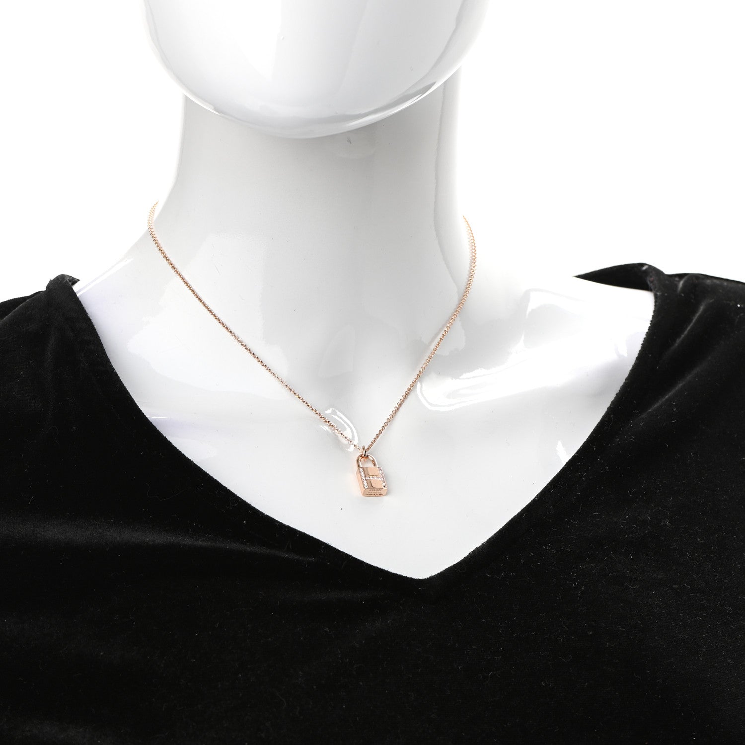Hermes 18K Rose Gold Diamond Amulettes Cadenas Pendant Necklace 2 of 5