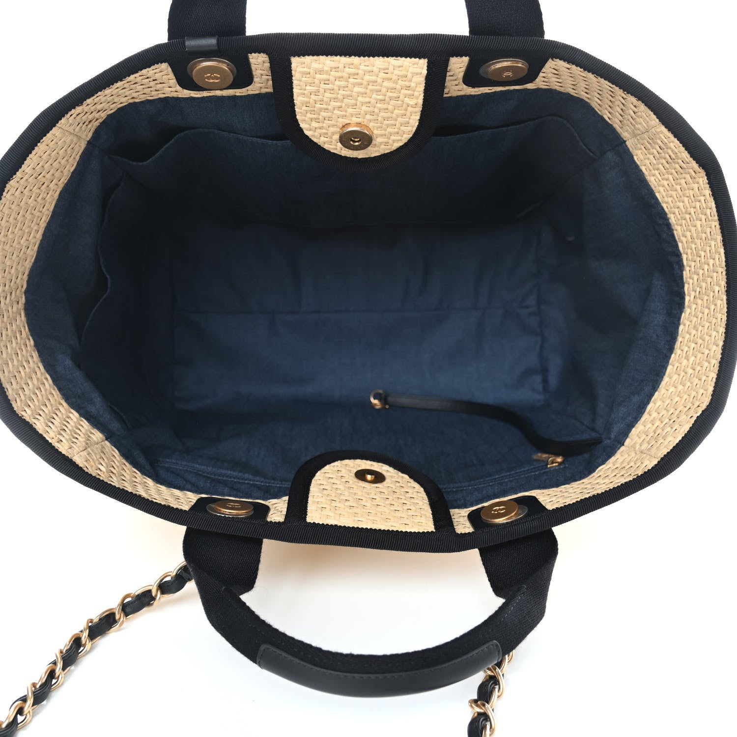 Chanel Straw Raffia Calfskin Chain Medium Deauville Tote Beige Black 5 of 10