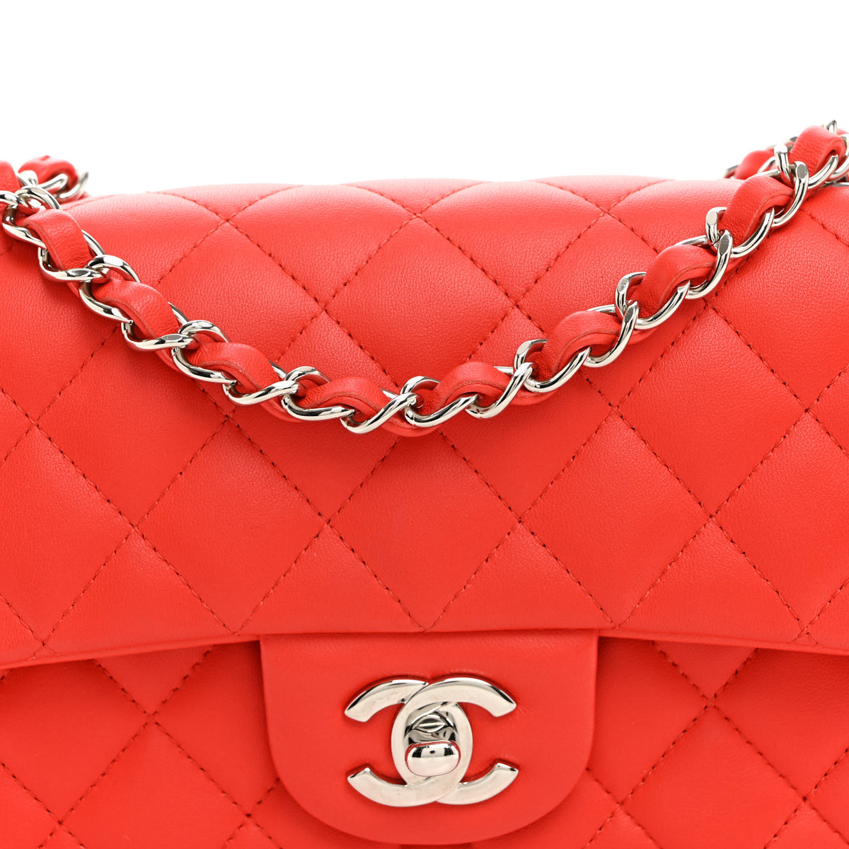 Lambskin Quilted Mini Rectangular Flap Red