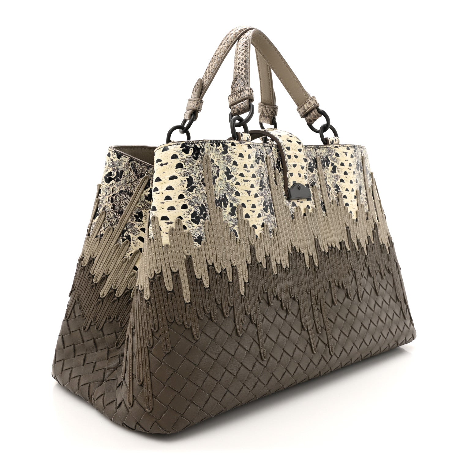Bottega Veneta Nappa Intrecciato Snakeskin Small Flow Wave Tote Taupe Multicolor 2 of 11