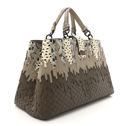 Bottega Veneta Nappa Intrecciato Snakeskin Small Flow Wave Tote Taupe Multicolor 2 of 11