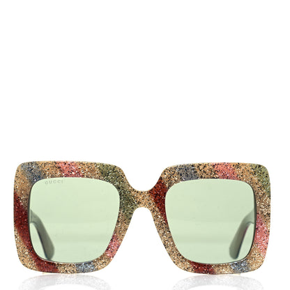 Gucci Square Frame Stripe Glitter GG0328S Sunglasses Ivory Multicolor 2 of 8