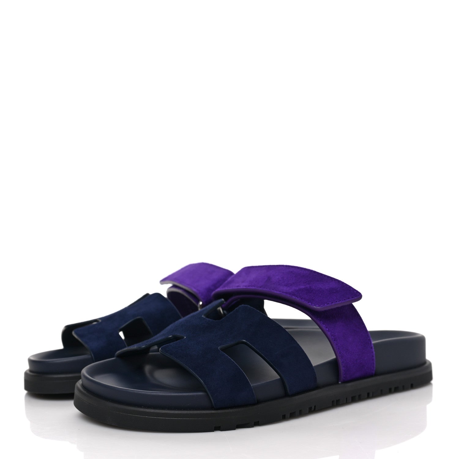 Hermes Suede Goatskin Womens Chypre Sandals 35 Marine Violet Majorette 3 of 9
