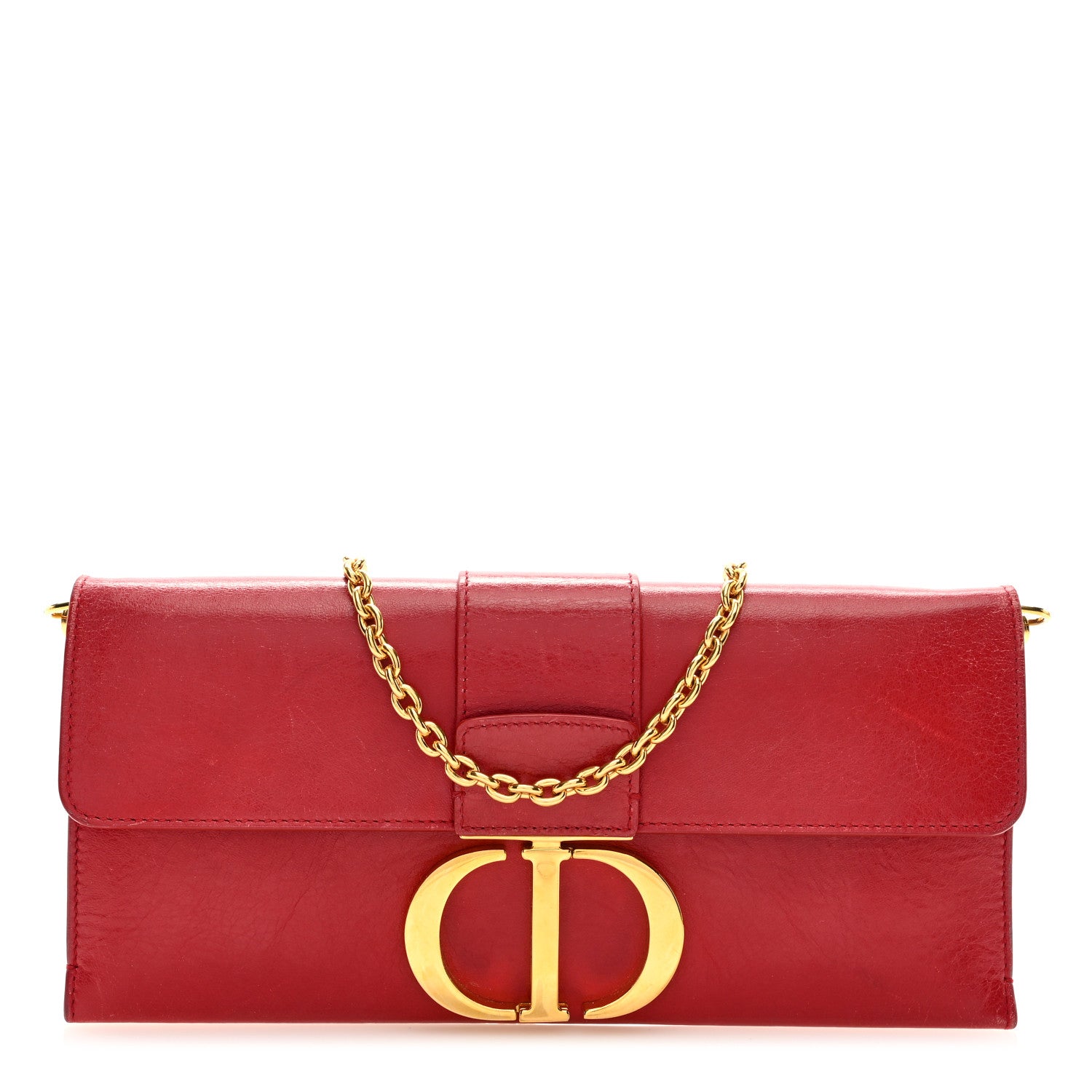 Christian Dior Crinkled Lambskin 30 Montaigne Clutch Red 1 of 7