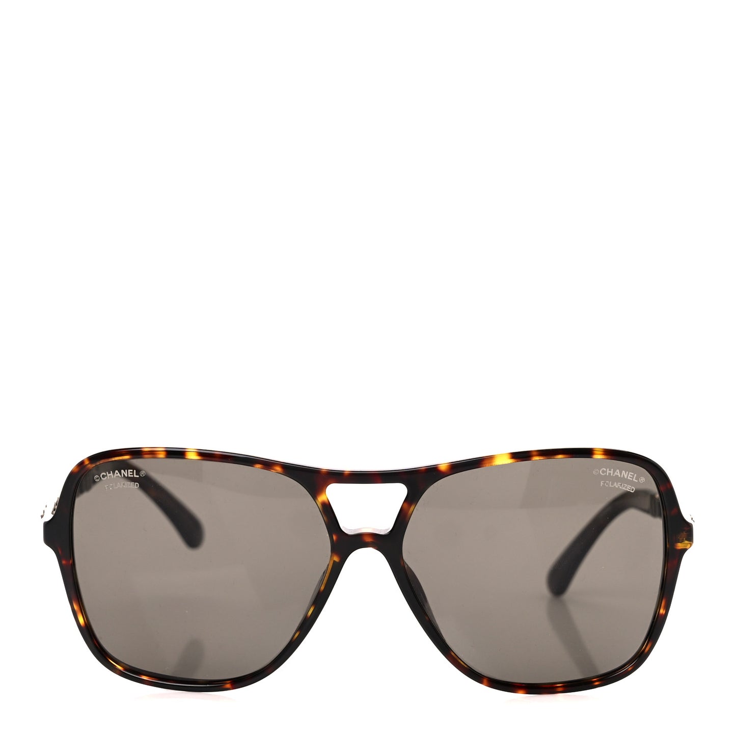 Metal Calfskin Polarized CC Chain Polarized Pilot Sunglasses 5439-Q-A Tortoise