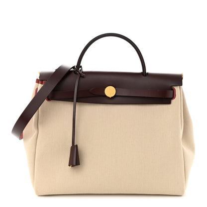 Hermes Military Toile Vache Hunter Herbag Zip Retourne 31 PM Beton Rouge Sellier 3 of 11