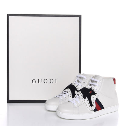 Gucci Calfskin Web Panther Embroidered Mens Ace High Top Sneakers 9.5 White 10 of 10