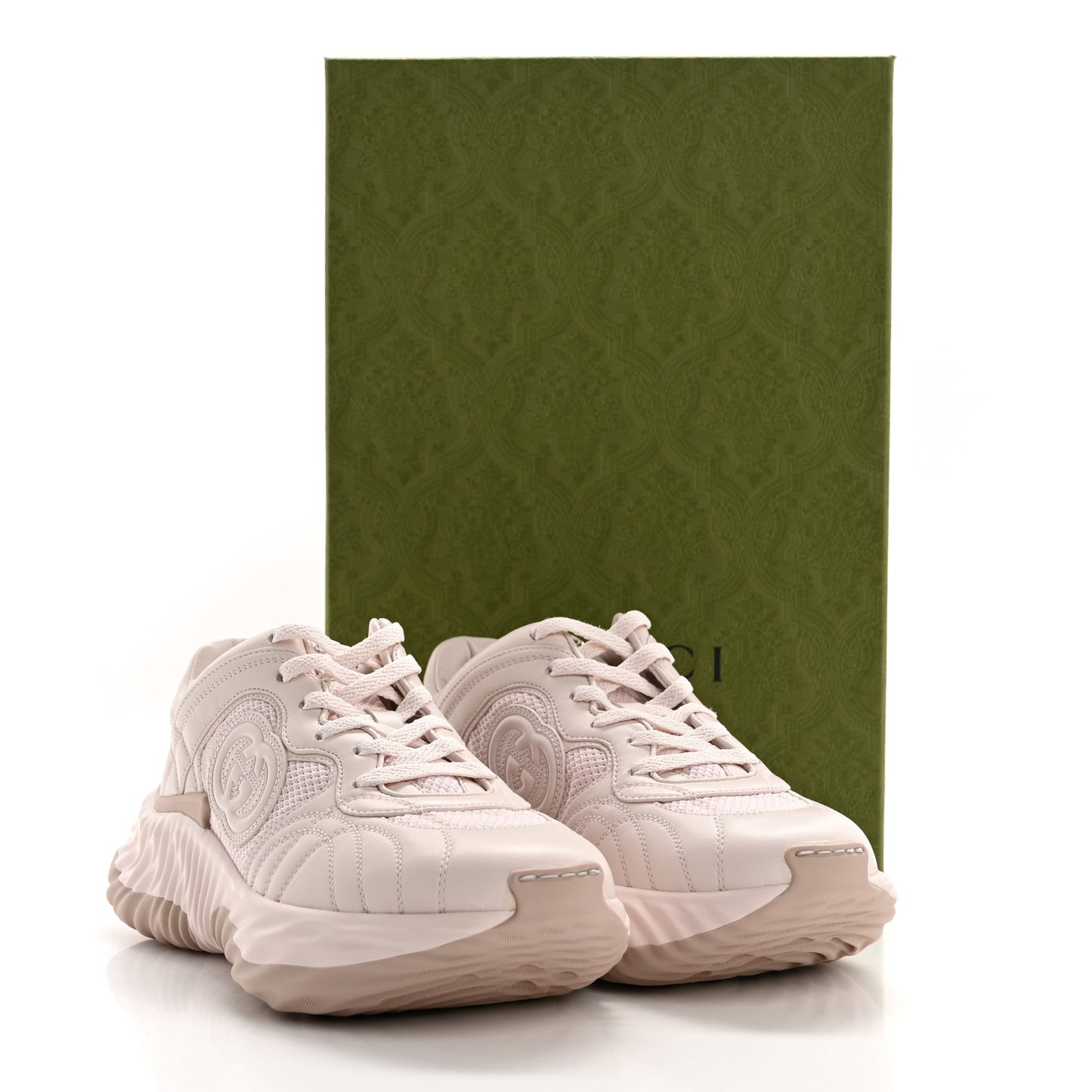 Calfskin Interlocking G Ripple Womens Platform Sneakers 38 Light Pink
