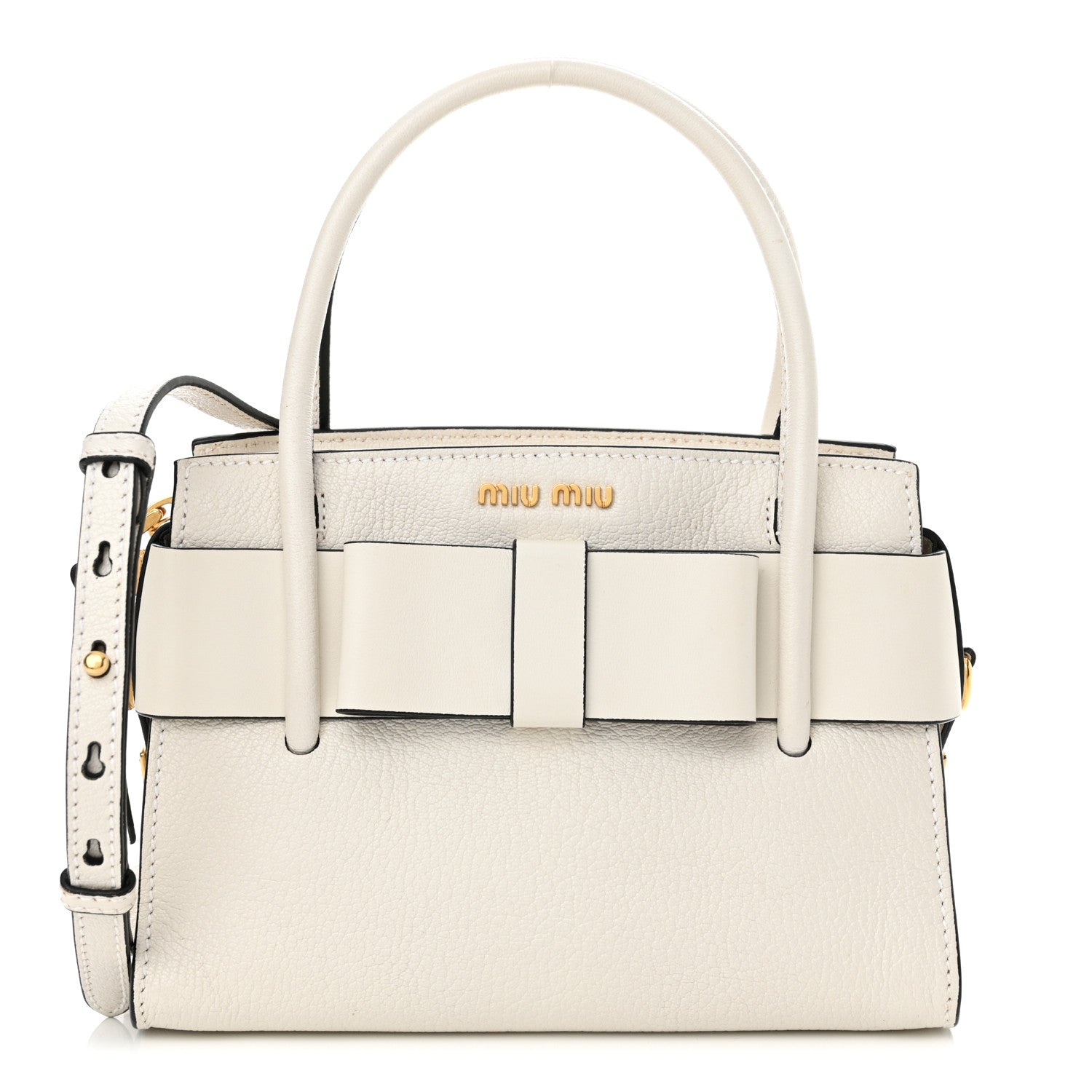 Miu Miu Goatskin Madras Fiocco Small Bow Top Handle Tote White 1 of 17