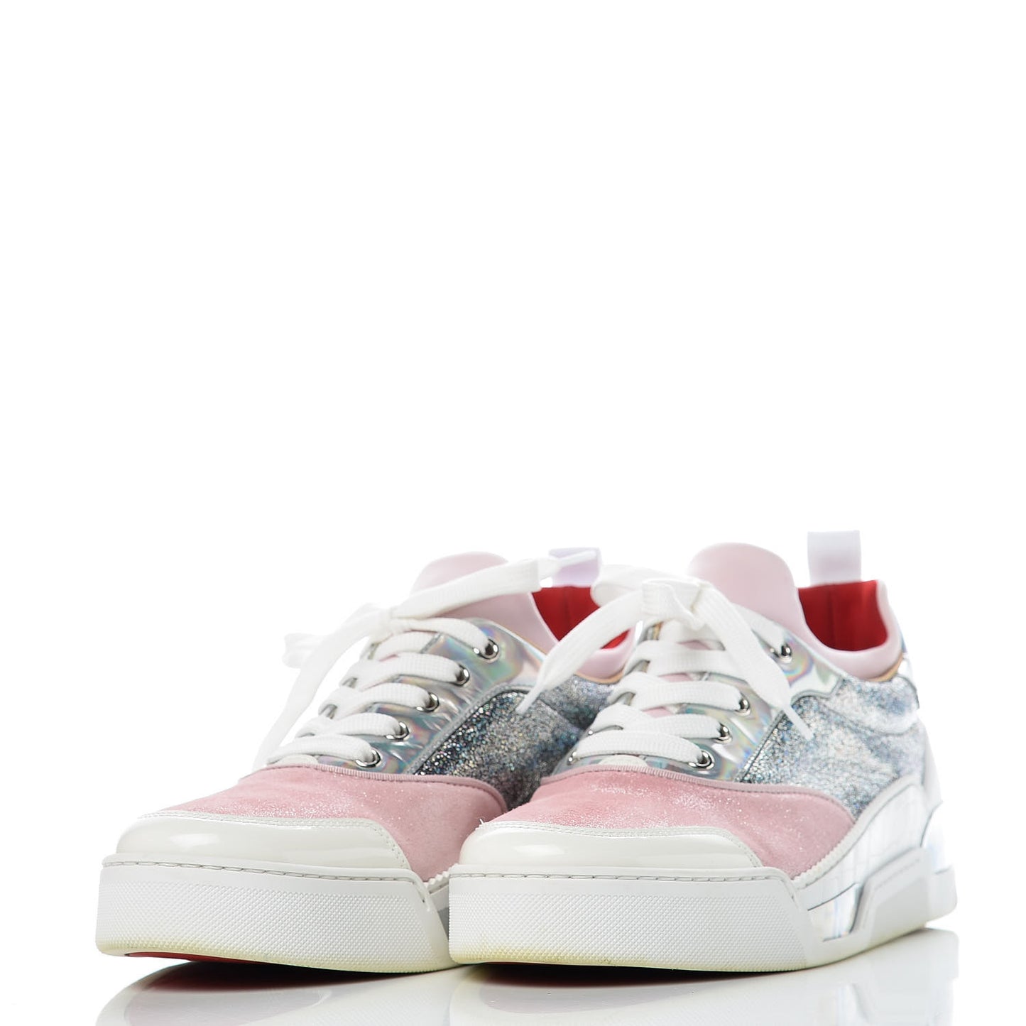 Metallic Calfskin Womens Aurelien Flat Sneakers 39.5 Silver Pink