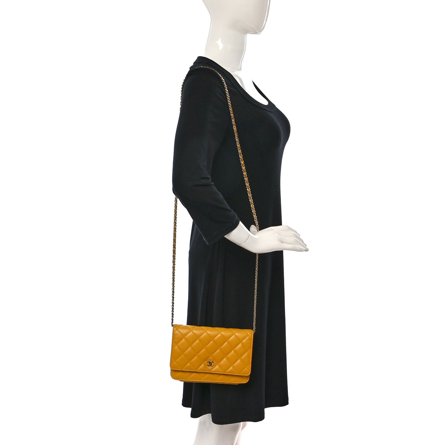 Caviar Quilted Wallet on Chain WOC Yellow