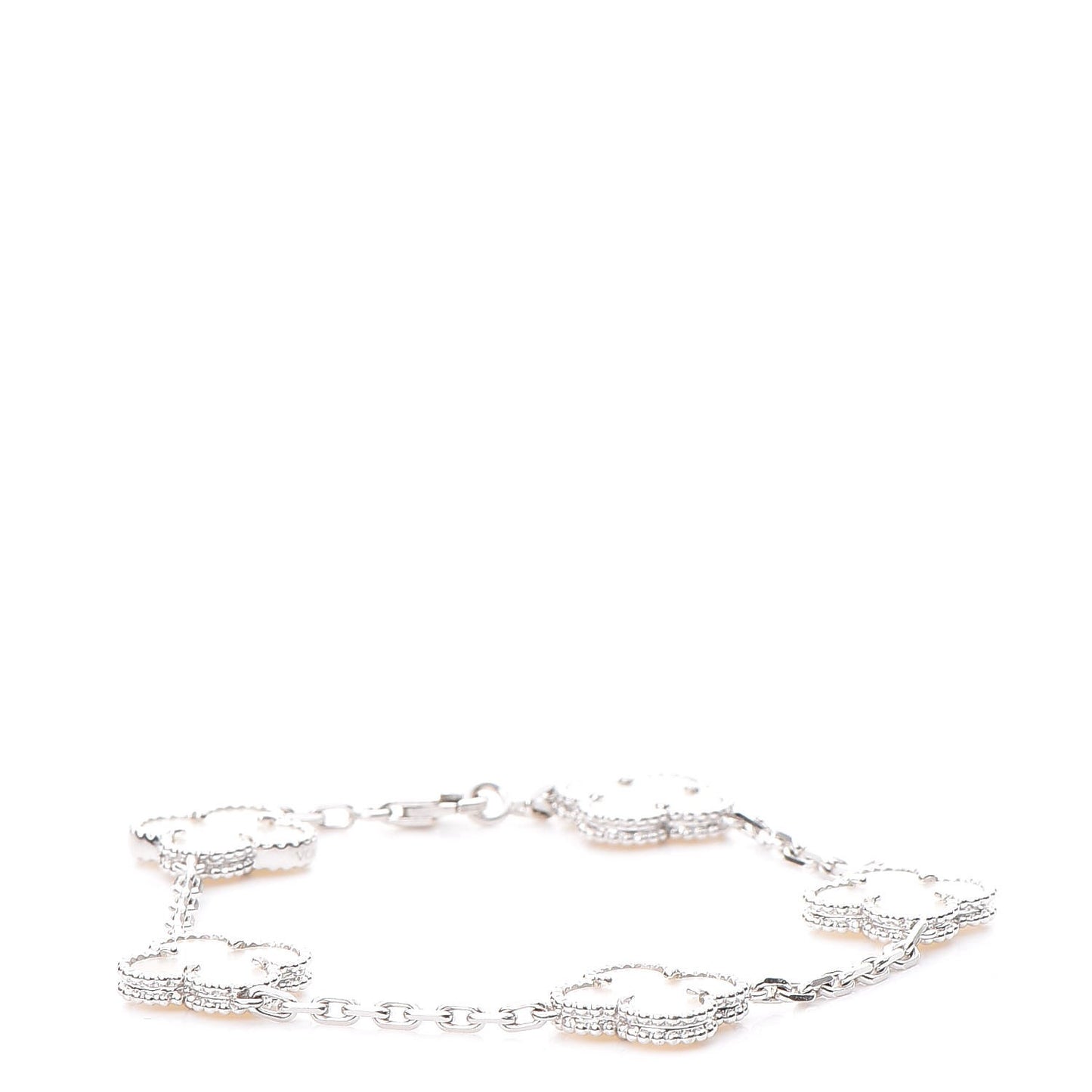 18K White Gold Mother of Pearl 5 Motifs Vintage Alhambra Bracelet