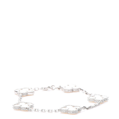 Van Cleef & Arpels 18K White Gold Mother of Pearl 5 Motifs Vintage Alhambra Bracelet 3 of 7