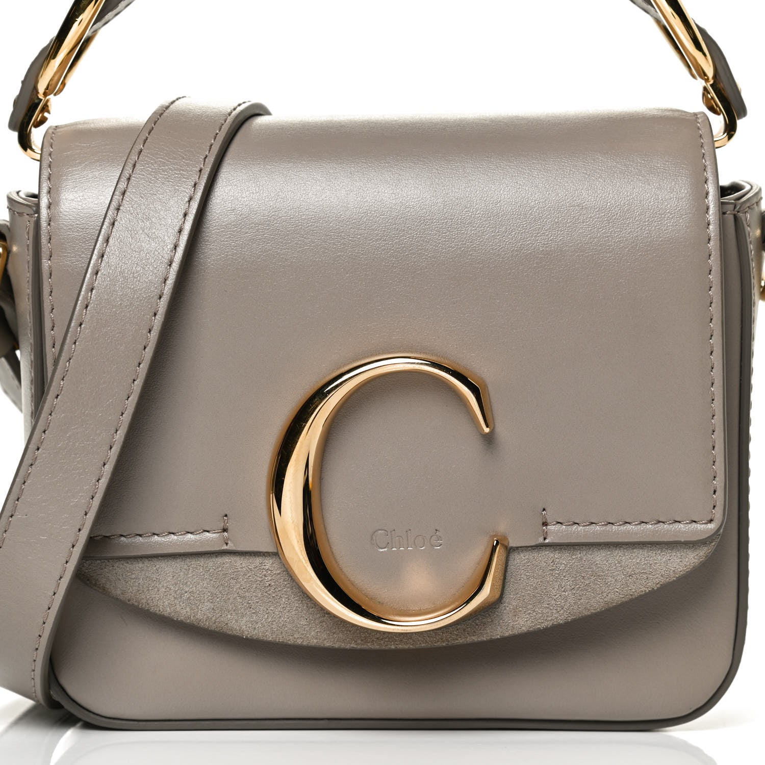 Chloe Shiny Calfskin Suede Mini C Double Carry Motty Grey 9 of 17