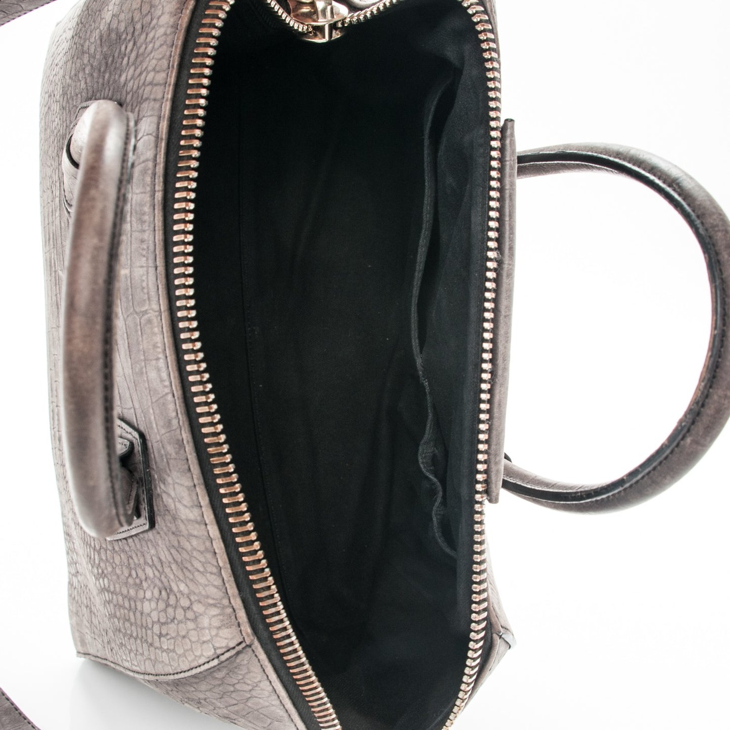 Nubuck Crocodile Embossed Medium Antigona Washed Black