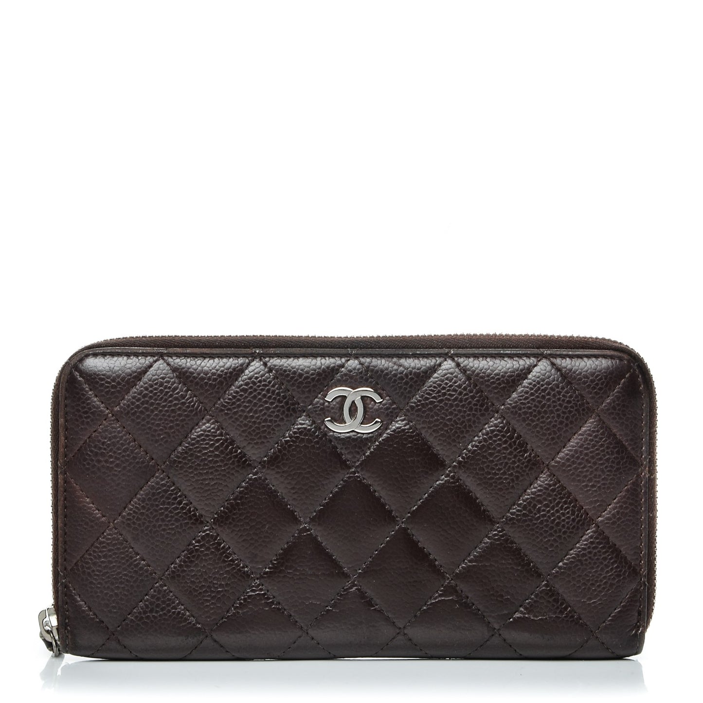 Caviar Quilted Large Gusset Zip Around Wallet Dark Brown