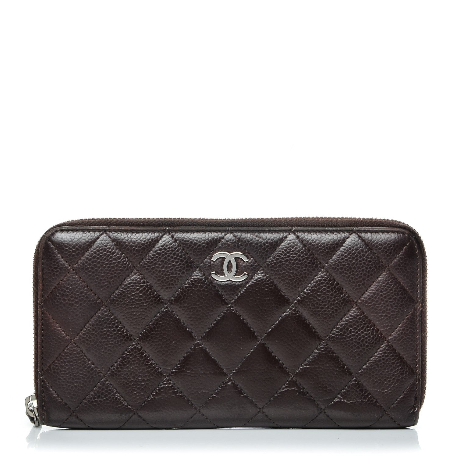 Chanel Caviar Quilted Large Gusset Zip Around Wallet Dark Brown 1 of 9