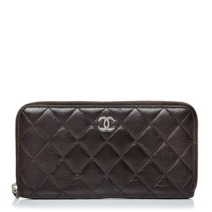 Chanel Caviar Quilted Large Gusset Zip Around Wallet Dark Brown 1 of 9