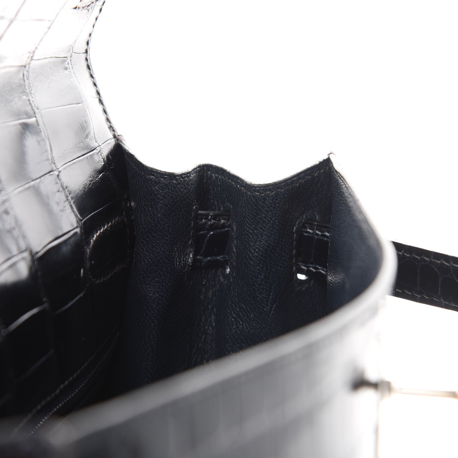 Hermes Shiny Niloticus Crocodile Kelly Sellier 28 Bleu Marine 18 of 42