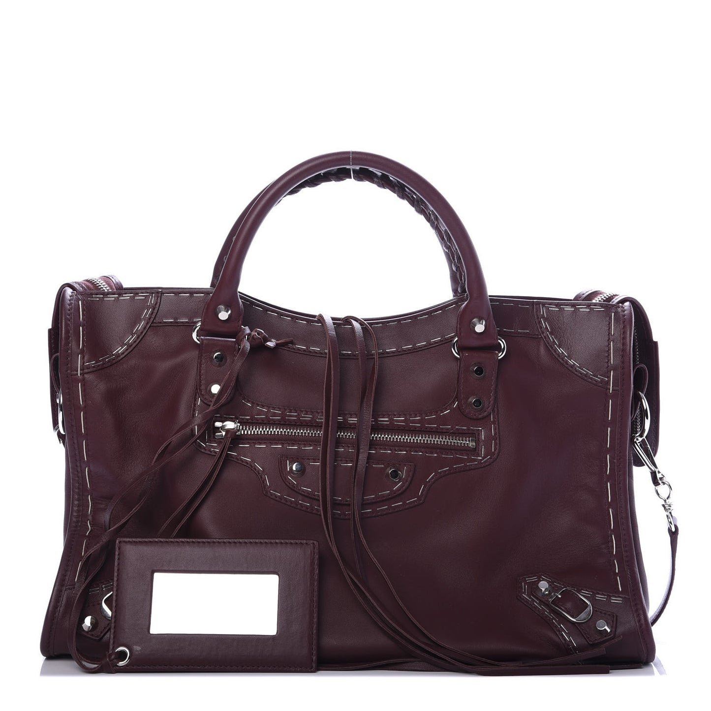 Calfskin Topstitch Classic Silver Hardware City Rouge Lie De Vin