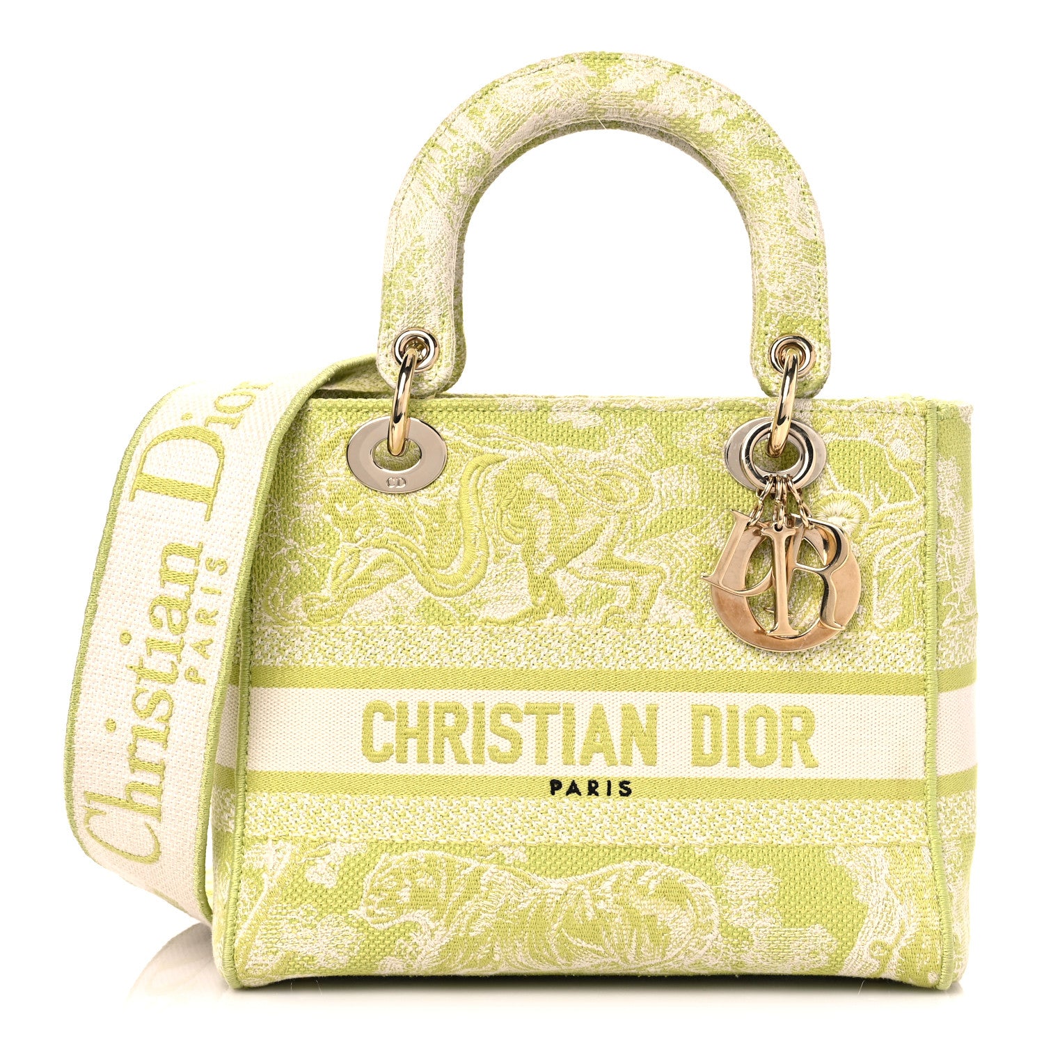 Christian Dior Canvas Toile De Jouy Reverse Embroidered Medium Lady D-Lite Green 1 of 13