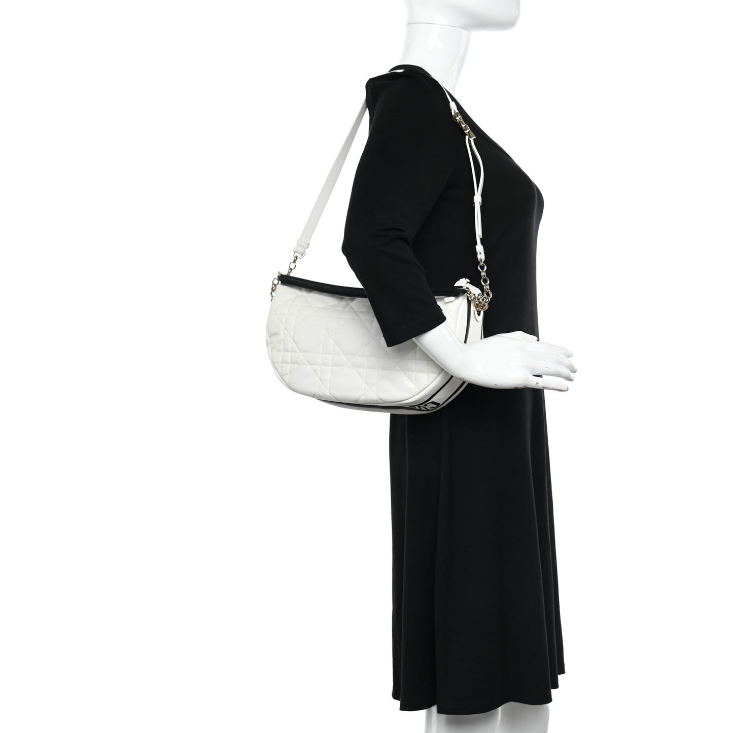 Lambskin Cannage Medium Dior Vibe Hobo Bag White