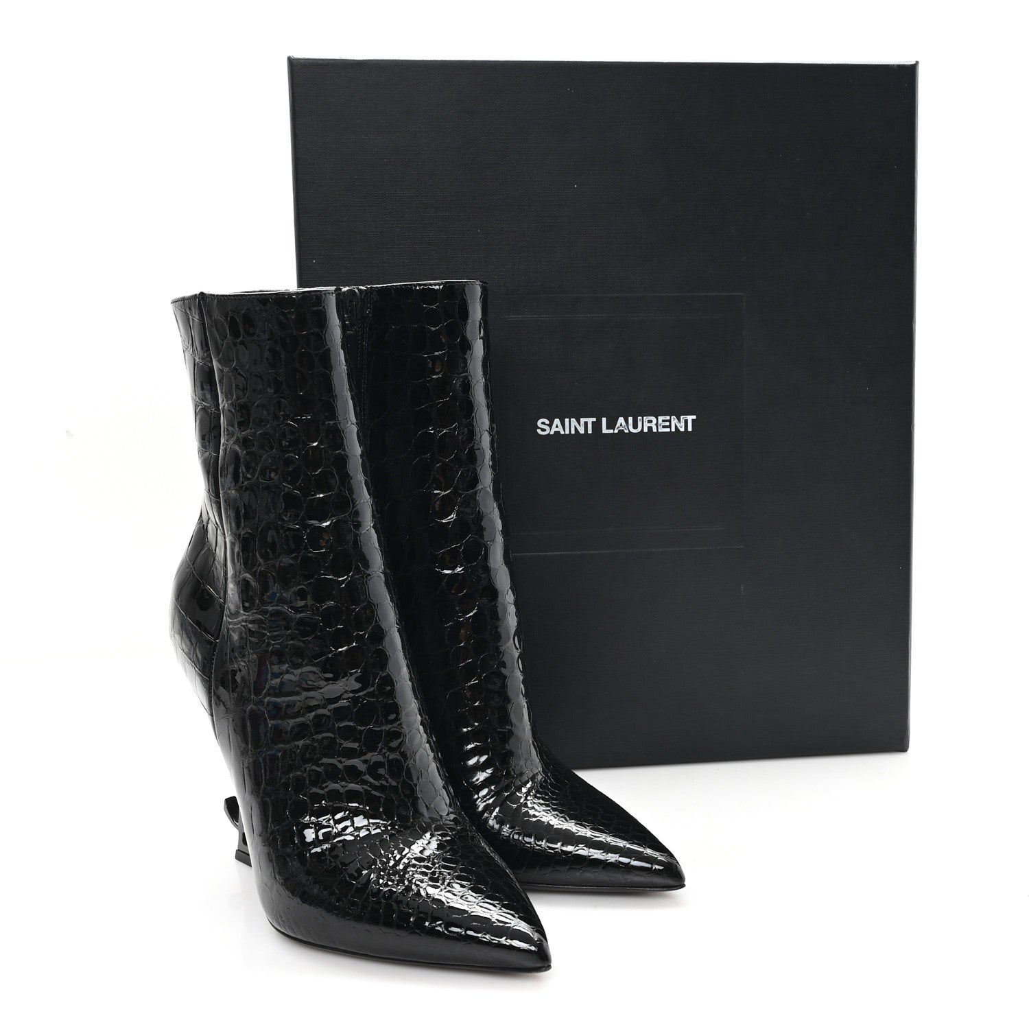 Saint Laurent Alligator Embossed Patent Calfskin Opyum 110 Ankle Boots 36.5 Black 10 of 10