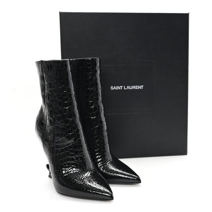 Saint Laurent Alligator Embossed Patent Calfskin Opyum 110 Ankle Boots 36.5 Black 10 of 10