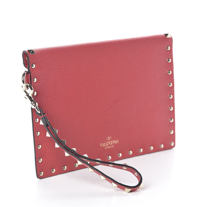 Valentino Garavani Pebbled Calfskin Medium Rockstud Envelope Flat Wristlet Pouch Red 3 of 7