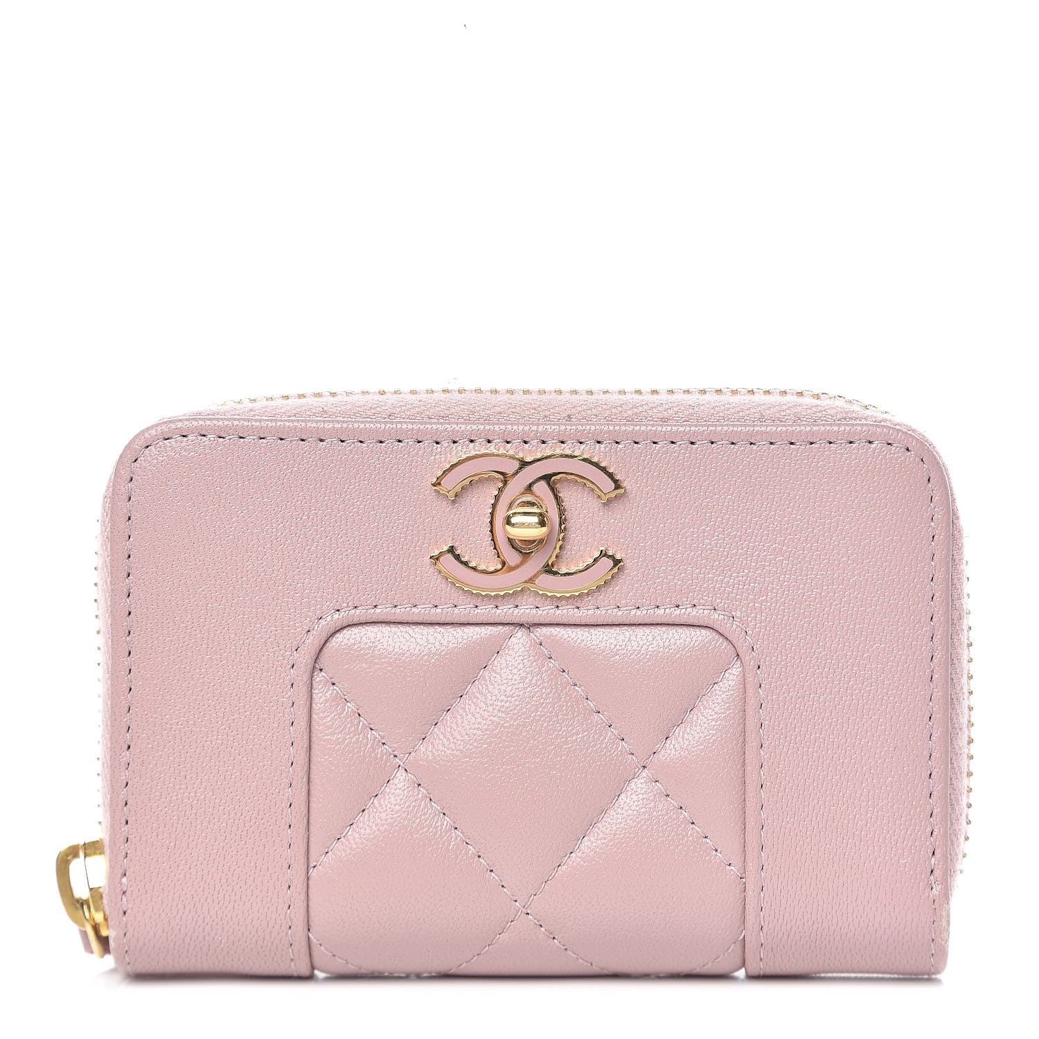 Chanel Sheepskin Quilted Mademoiselle Vintage Zip Coin Purse Light Pink 1 of 7
