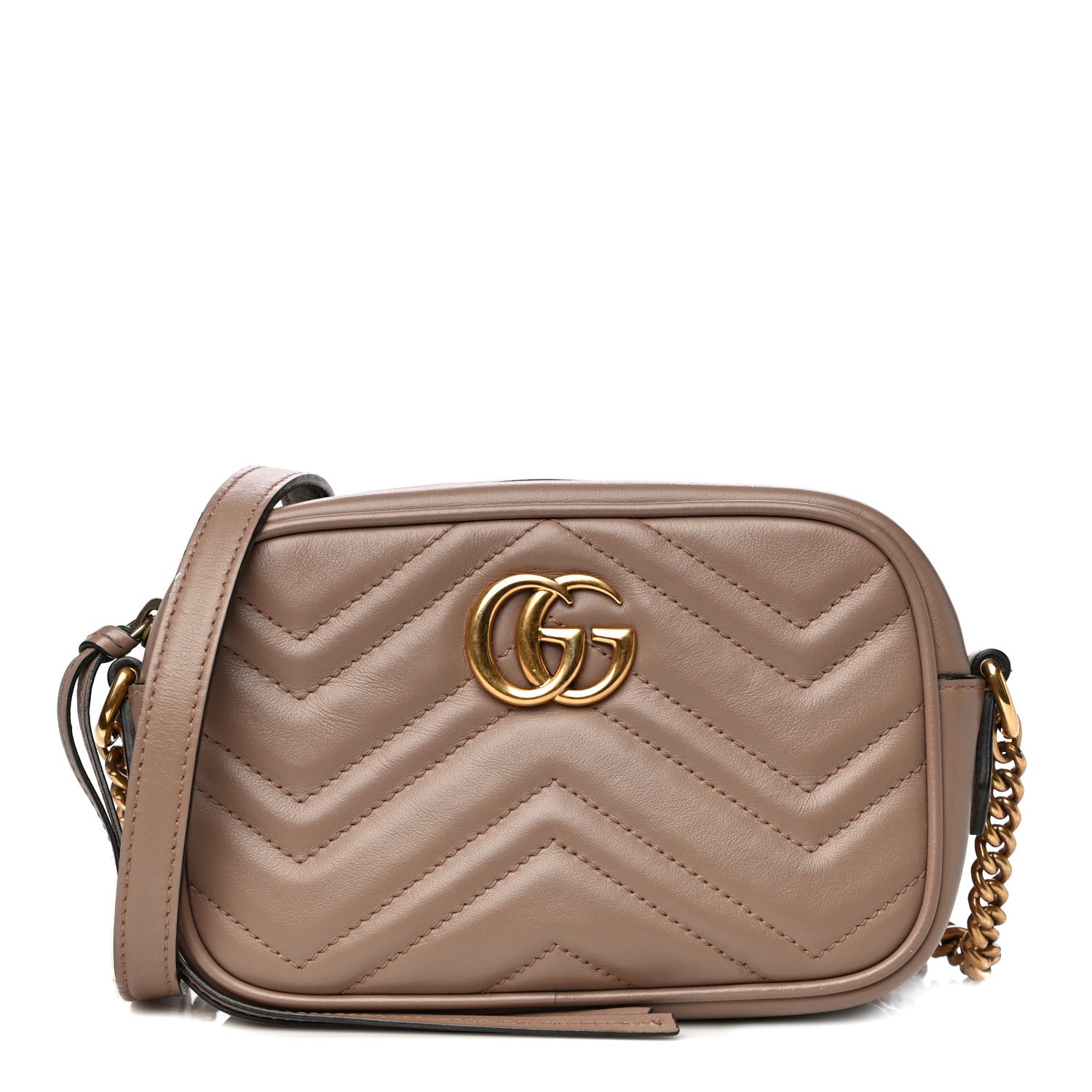 Gucci Calfskin Matelasse Mini GG Marmont Chain Shoulder Bag Porcelain Rose 1 of 19