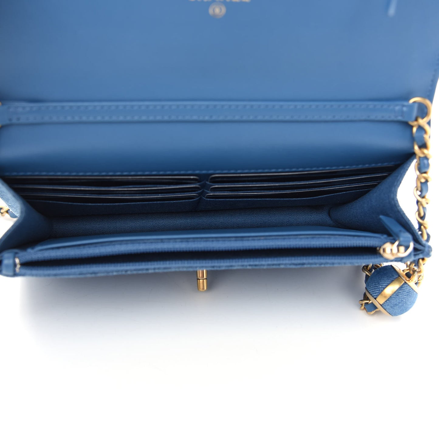 Denim Quilted CC Pearl Crush Wallet On Chain WOC Blue