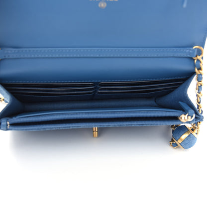 Chanel Denim Quilted CC Pearl Crush Wallet On Chain WOC Blue 5 of 10