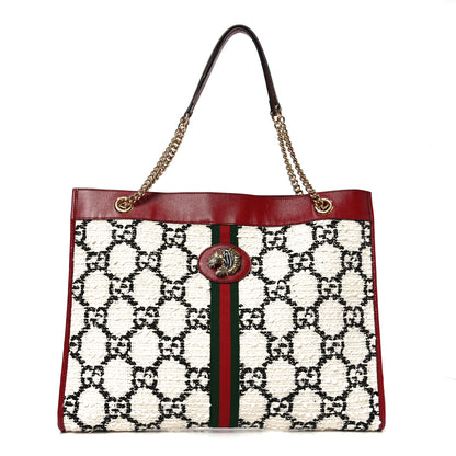 Gucci Tweed GG Monogram Large Rajah Chain Tote White Black Romantic Cherry 1 of 11