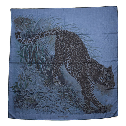 Hermes Cashmere Silk Panthera Pardus Shawl 140 Bleu Chine Anthracite Vert 1 of 5
