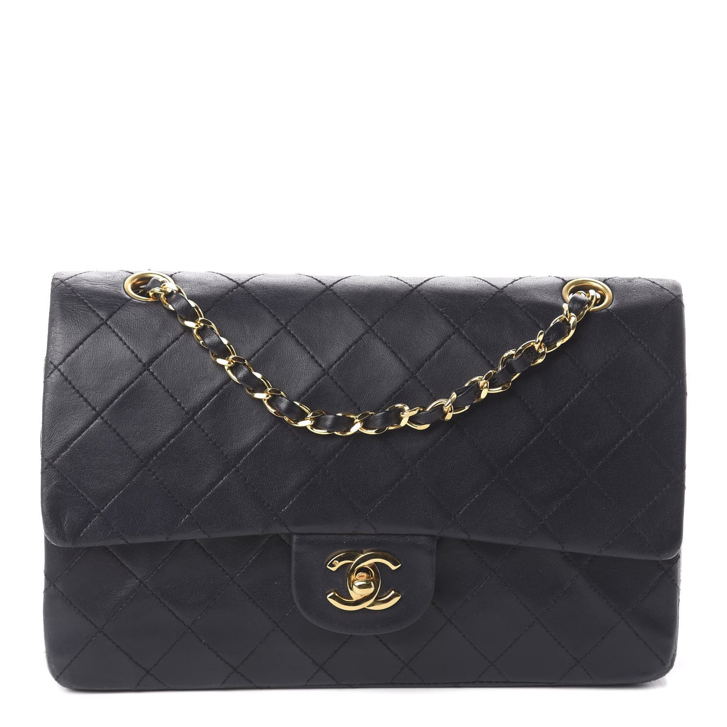 Lambskin Quilted Medium Double Flap Black