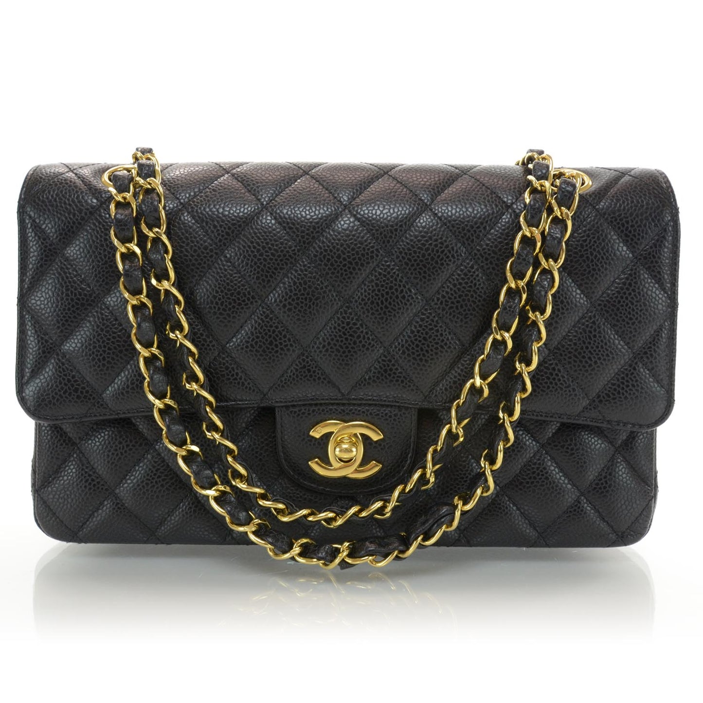 Caviar Quilted Medium Double Flap Black
